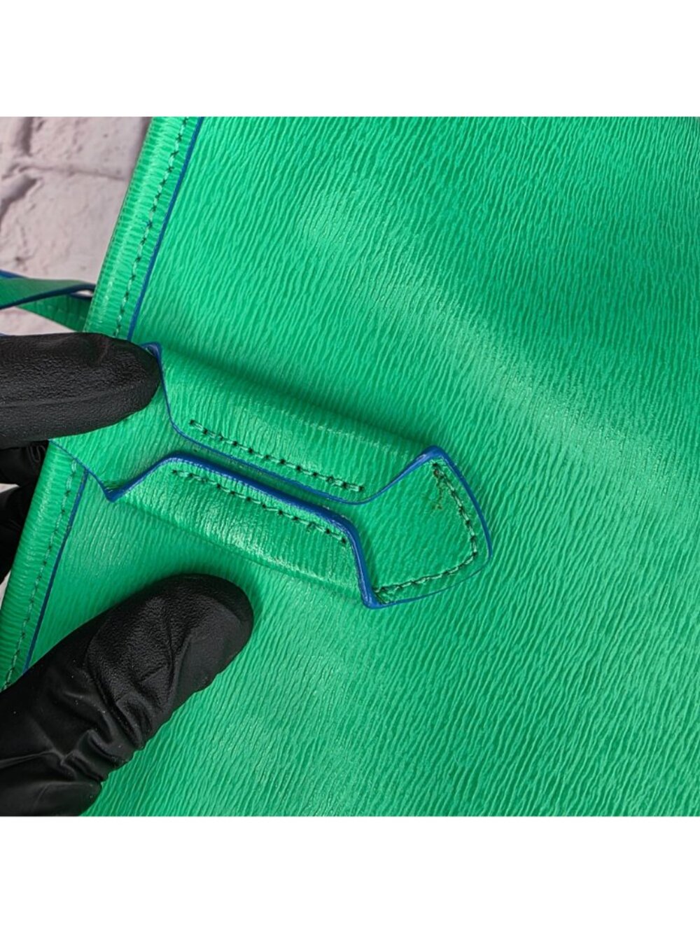 Lauren Ralph Lauren Tate Shopper Tote Bag Green Leather Pepper French Blue - Picture 10 of 16
